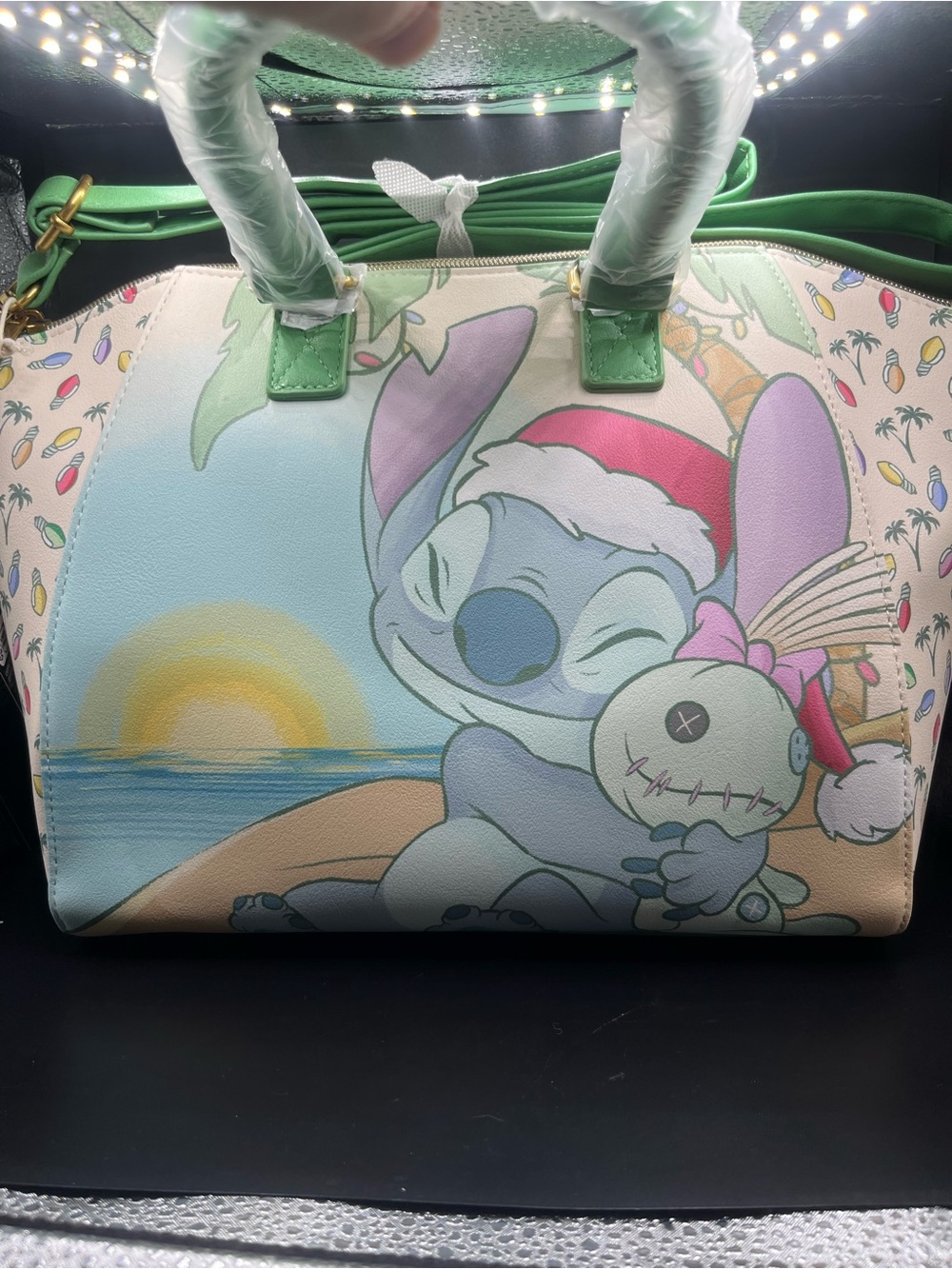 Disney Stitch Holiday Satchel - Green Handles, Pastel Print